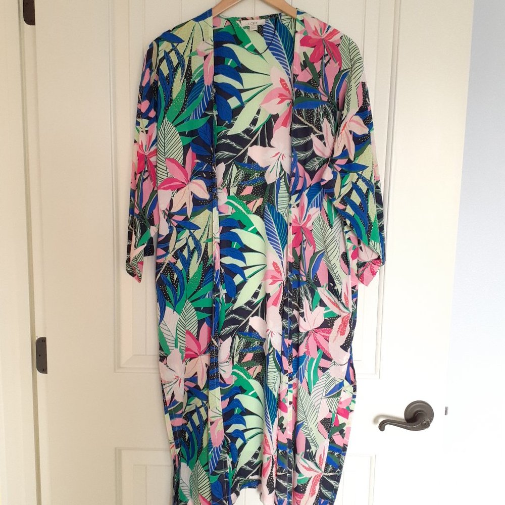 Loft Palm Duster Modal Blue Pink  Size XS/S